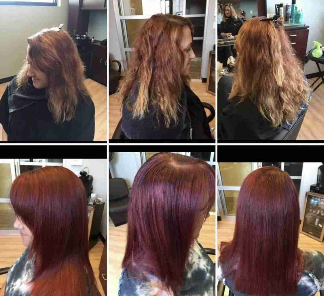 Before-and-after rich red color transformation.