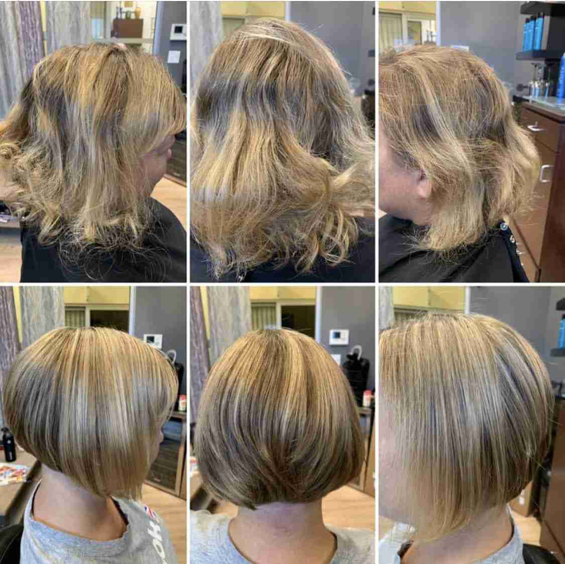 Before-and-after short blonde refresh.