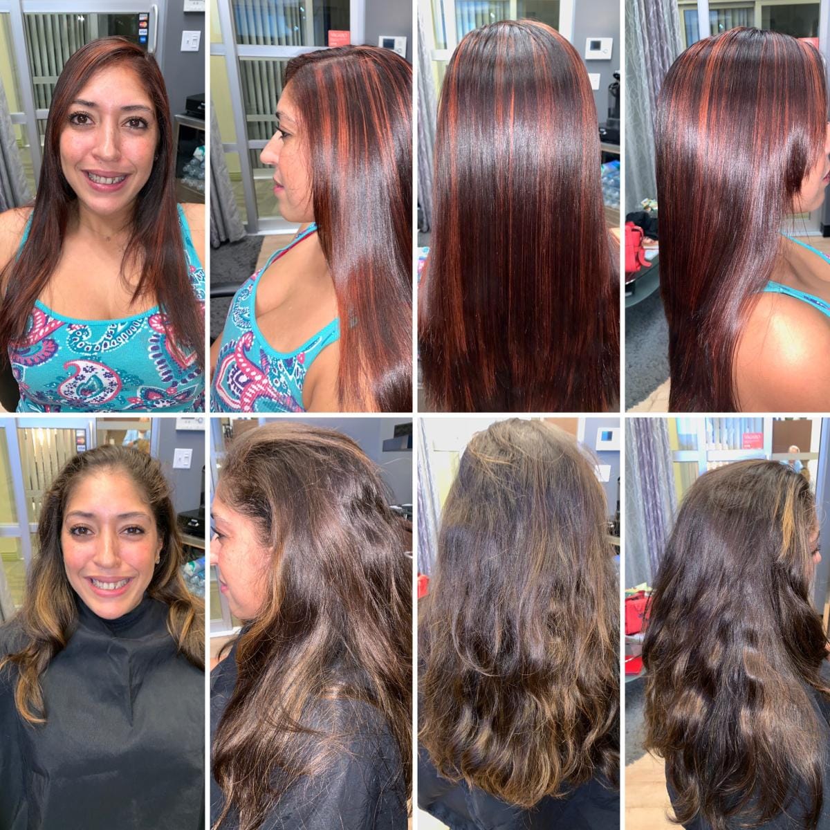 Hair color result with rich contrast and dimension.